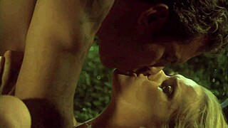 blonde hottie rides cock missionary in garden evening