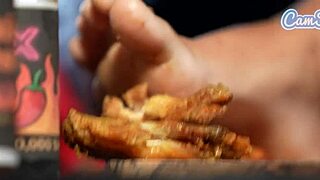 Sexy Petite Milf Drips Hot Sauce on Shaved Pussy Lips for BBC Challenge!