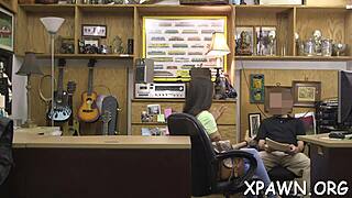 slutty babe rides cock hard in shop backroom