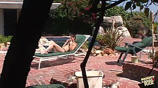 Old gardener pounds brunette cutie's ass by pool 😈🍑💦