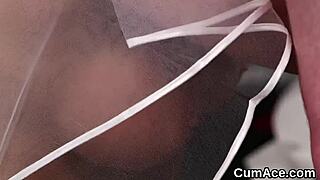 wanna see this wacky fuck doll swallow every jizz load after bukkake facial pov?