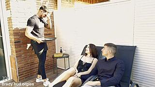 Mary Rock Services Two Stallions with Deepthroat and Cum Swallow