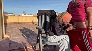 neighbors watch as i deepthroat and swallow his cum on terrace