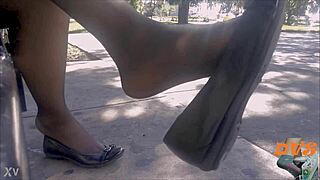 oh those nylons and flats make my heart race with sneaky shoeplay thrills