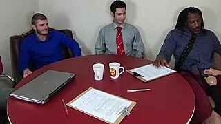 Office erupts in raw slutty anal interracial whore frenzy