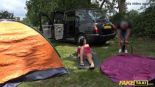 Fake taxi: Luci Reign rides driver's huge cock doggystyle outdoors