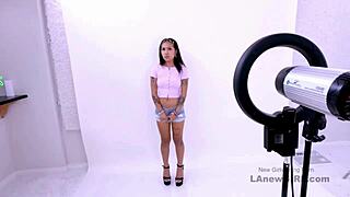 Rising asian fashion muse strips at modeling audition then gets sofa fucked pov style