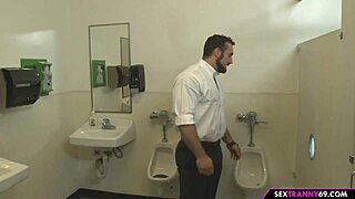 hey tranny at gloryhole strokes big tits and sucks cock through the wall nonstop