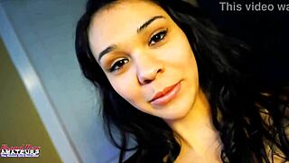 Sabrina's petite wet shaved pussy takes interracial doggystyle pounding and facial cumshot.