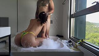 Perfect Tourist Bent Over Jacuzzi Sunset Cowgirl Ebony Fuck