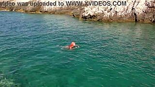 naked girl splashing in blue water 💦😏