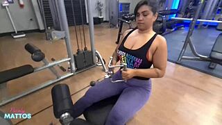 she trains panty-less in the gym to tease her trainer then fingers her sweaty pussy at home