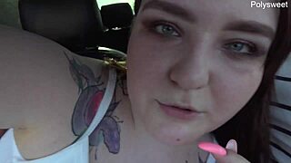 messing around with my curvy milf pussy and tits outdoors in car