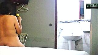 Hotel maid accepts cash for quickie fingering fucking riding in room