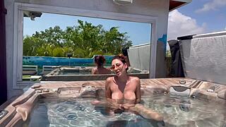 Italian milf Artemisia Love fingers her big tits in outdoor jacuzzi naked 🛁🍑🔥