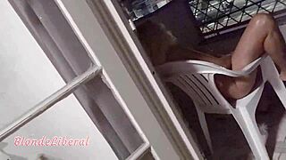 married latina slut fucks brother-in-law on building balcony publicly
