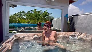 Italian milf Artemisia Love fingers her big tits in outdoor jacuzzi naked 🛁🍑🔥