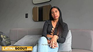 Busty Latina teen rides agent's big cock homemade