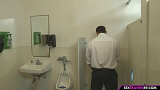 hey tranny at gloryhole strokes big tits and sucks cock through the wall nonstop