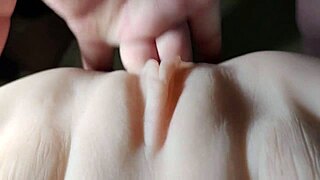 cute fuck doll fingers shaved pussy close up before double toy penetration