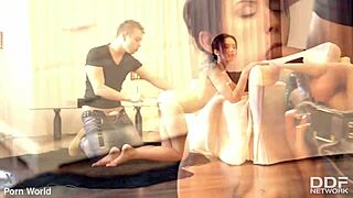 brunette slave in heels lingerie gives midnight narrow ass blowjob