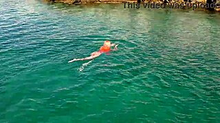 naked girl splashing in blue water 💦😏