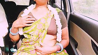 Indian aunty fucks young boy hard on long drive with telugu dirty talk