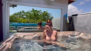 Italian milf Artemisia Love fingers her big tits in outdoor jacuzzi naked 🛁🍑🔥