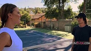 Hot tennis stepmom milf rides my penis cowgirl outdoors! 🏸🍆💦🔥