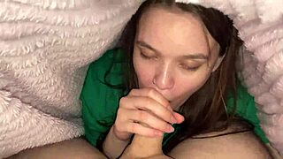 Stepdaughter Sneaks Under Blanket for Stepdad Deepthroat!