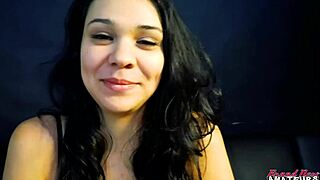 Sabrina's petite wet shaved pussy takes interracial doggystyle pounding and facial cumshot.