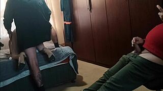 stepdad and friend take turns fucking her in bedroom