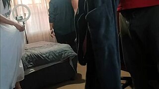 stepdad and friend take turns fucking her in bedroom