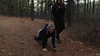 two twisted perverts drag bubble butt milf deep into forest for kinky outdoor submission