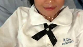 18-Year-Old Asian Cutie Swallows Huge Interracial Cumshot Load