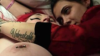 Shemale pounds lesbian gf and male in bareback anal creampie threesome orgy