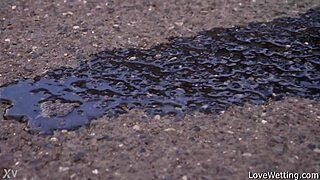 Sally squats outdoors for steamy public pissing