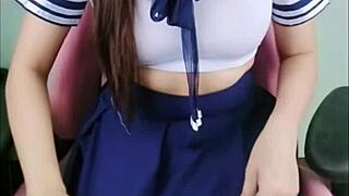 little new sucks fake cock teasingly then vibrates to orgasm in sexy outfit