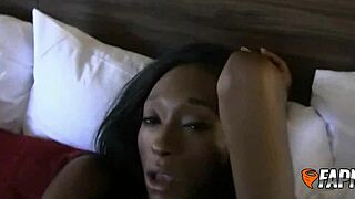 black babe's huge tits bounce on pink dildo morning routine