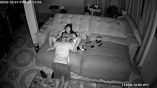 Security cam catches husband eating wife's best friend pussy