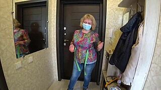 Girlfriend fucks me doggystyle with strapon in white panties?