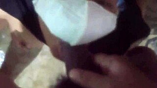 Indonesian babe gulps piss while getting fucked in bathroom