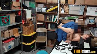 shy chubby brunette teen shoplifter gets humiliated by lp officer's blowjob at work