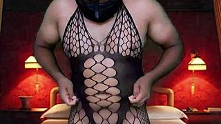 try on naked full body stocking blue masquerade collared sexy room