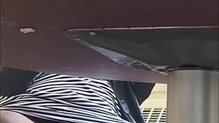 guy gets caught secretly filming ebony wife's wet upskirt pussy flash