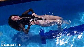 latex-clad jessica bunny doll submerged poolside her wet pussy and ass teasing underwater