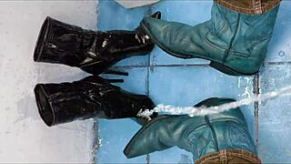 Intense Pee Drenching Massive Ass in Shiny Ankle Boots and Spike Heels Dripping Everywhere