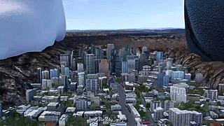 i tower over city crushing buildings under my huge feet