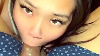 asian babe slurps huge dick swallows every drop pov