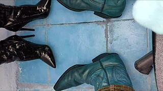 Intense Pee Drenching Massive Ass in Shiny Ankle Boots and Spike Heels Dripping Everywhere